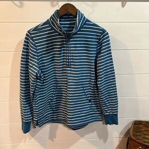 Llbean 1/4 zip womens medium pet striped blue and white top